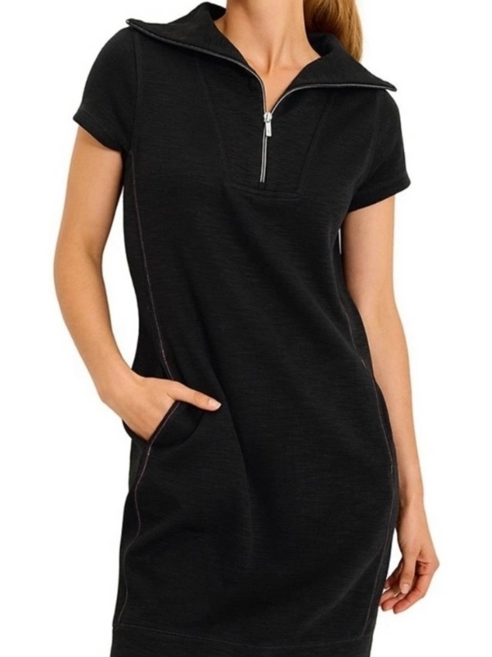 Tommy Bahama Tobago Bay Black Short-Sleeve Zip Collar Top